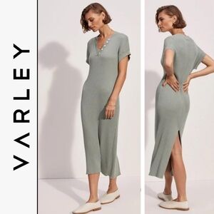VARLEY Aria Knit Midi Dress in Green Milieu Cotton Short-Sleeve Confy Size 2X